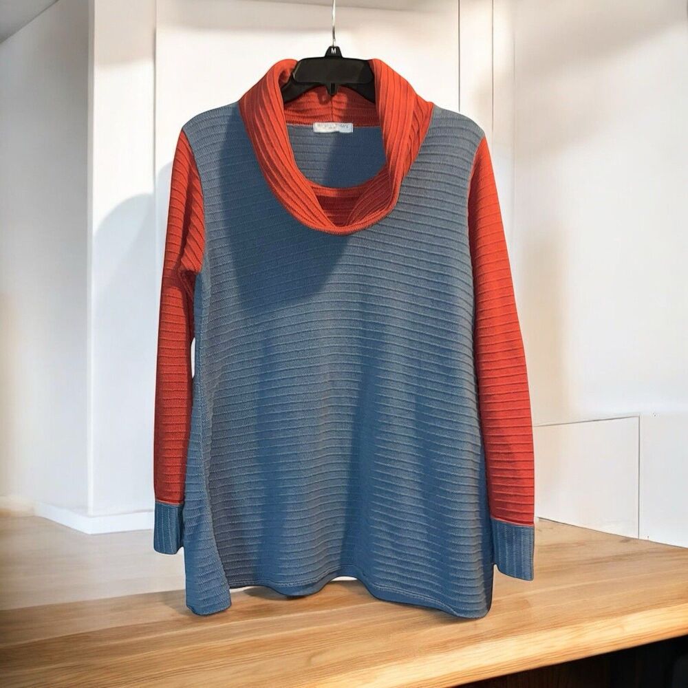 Margaret Winters S Lagenlook Colorblock Cowl Neck Textured Sweater Made in USA